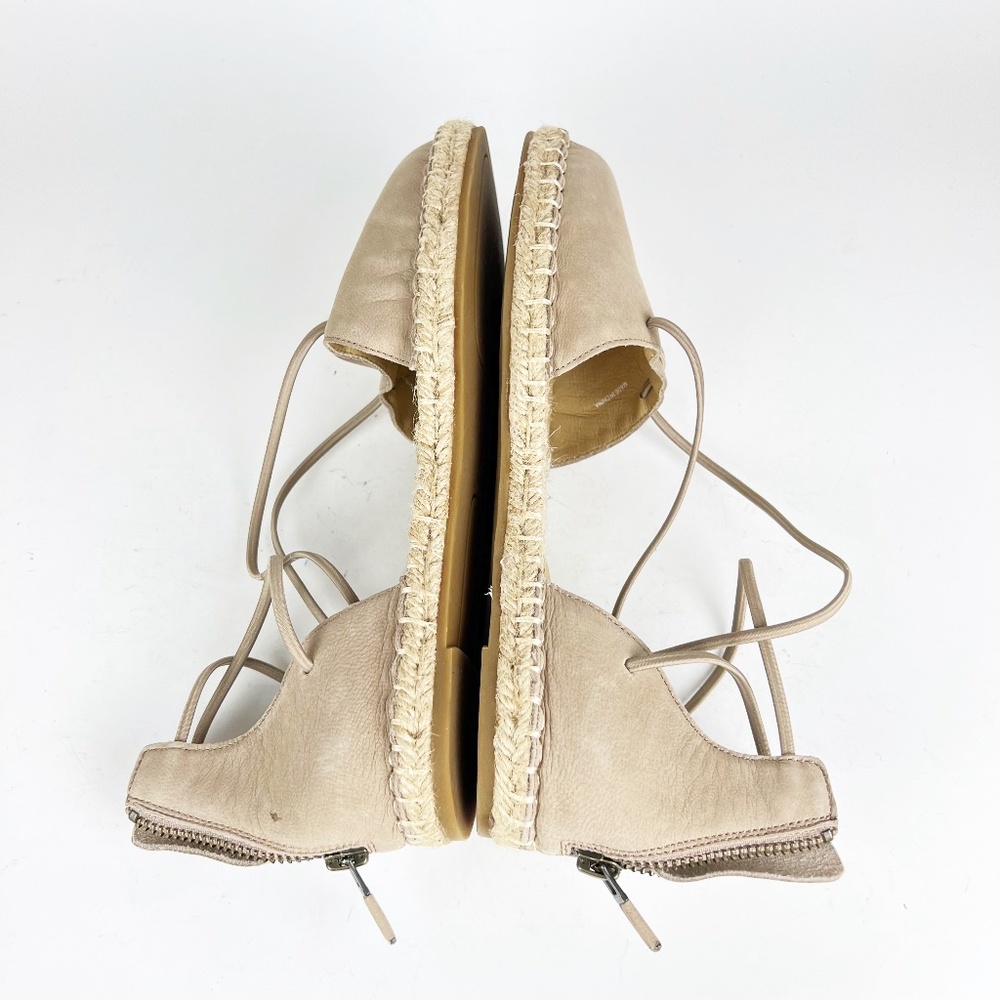 New Eileen Fisher 7.5 Leather Lace Up D'Orsay Lee Espadrille NUDE Flat Sandals - Picture 7 of 11